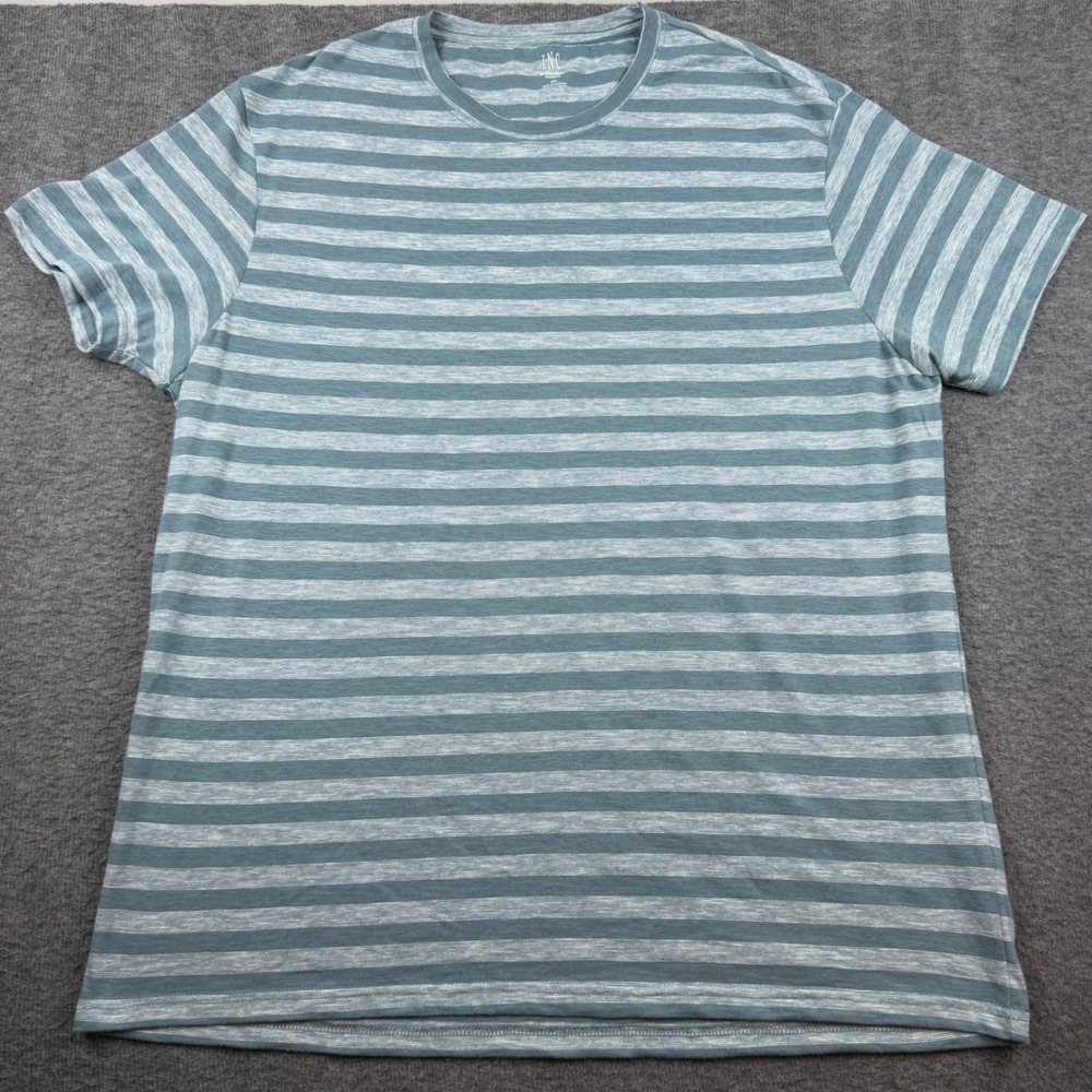 INC International Concepts T-Shirt Men's XL Teal Blue Striped Short Sleeve Tee